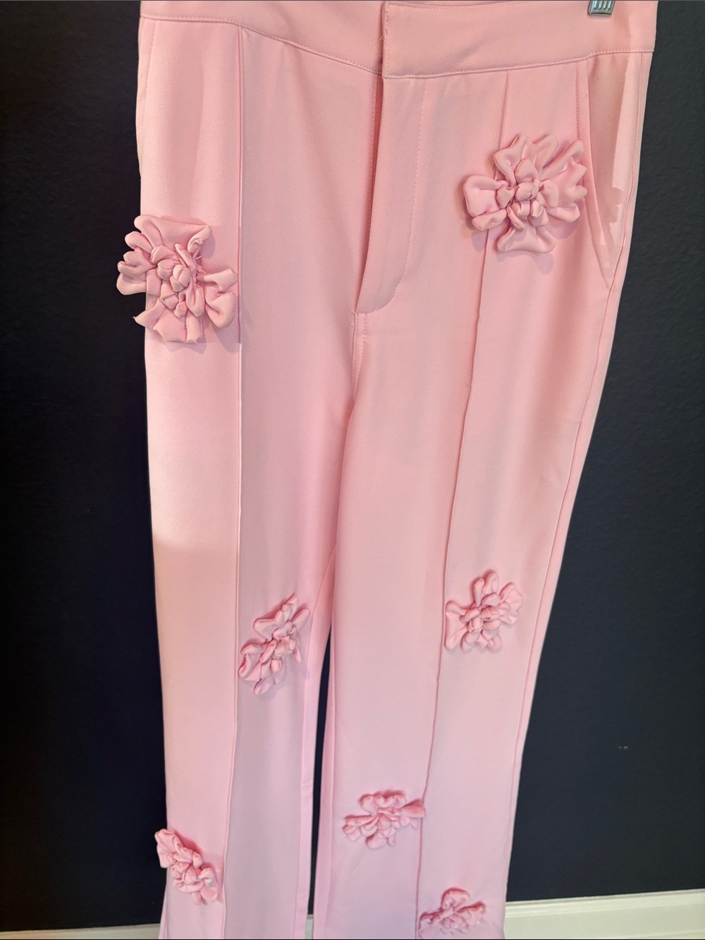 Women's Pink Floral Appliqué Trousers